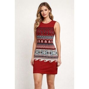 J. Mclaughlin Red Boho Tribal Print Sleeveless Bodycon dress Small